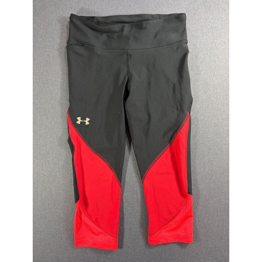 Under Armour HeatGear Compression Leggings Womens Medium Black Red Crop Pants